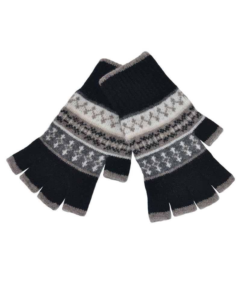 black wool fair isle fingerless gloves marischal pattern