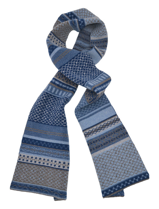 blue wool large fair isle scarf in marischal patter