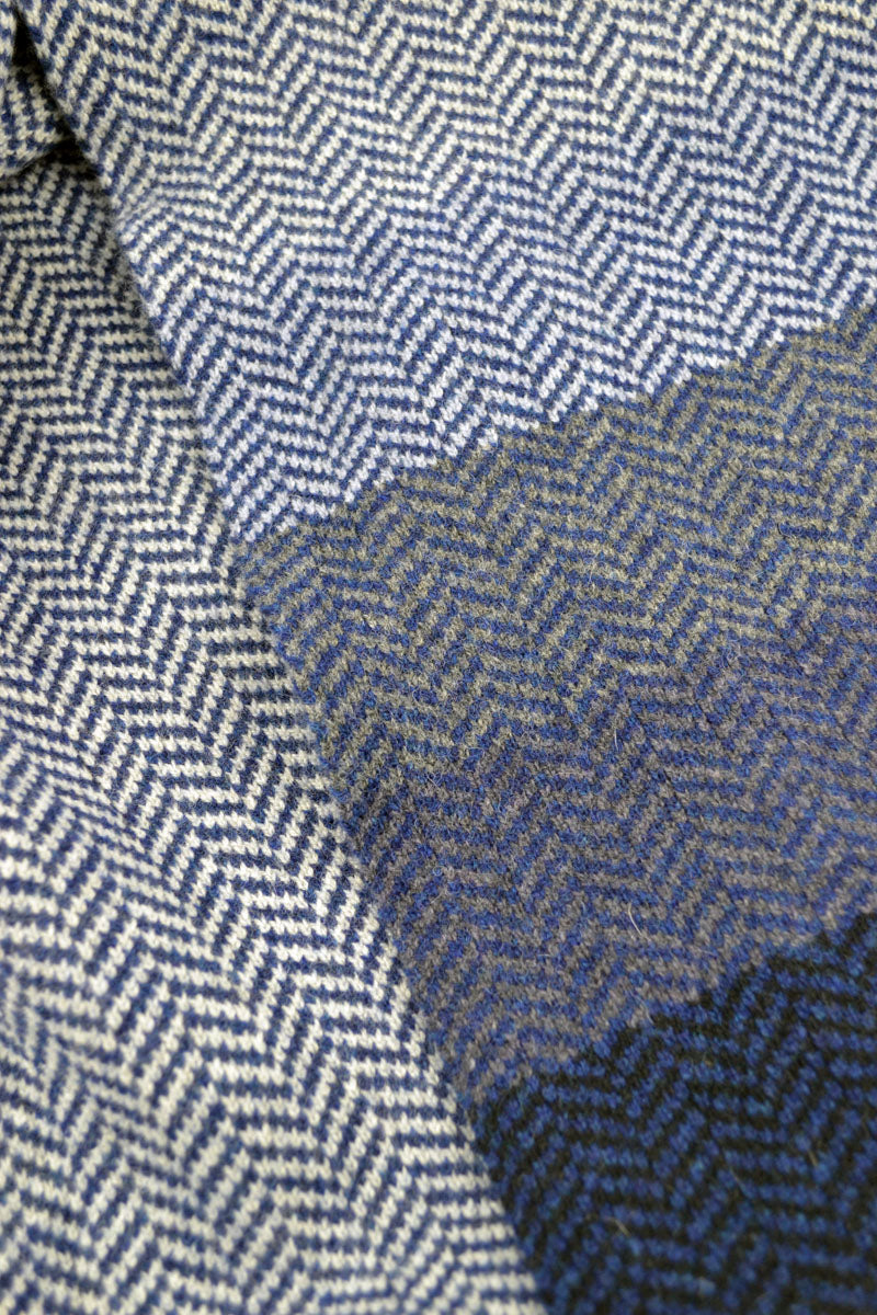 Scottish Lambswool Striped Herringbone Scarf in Blue - close up