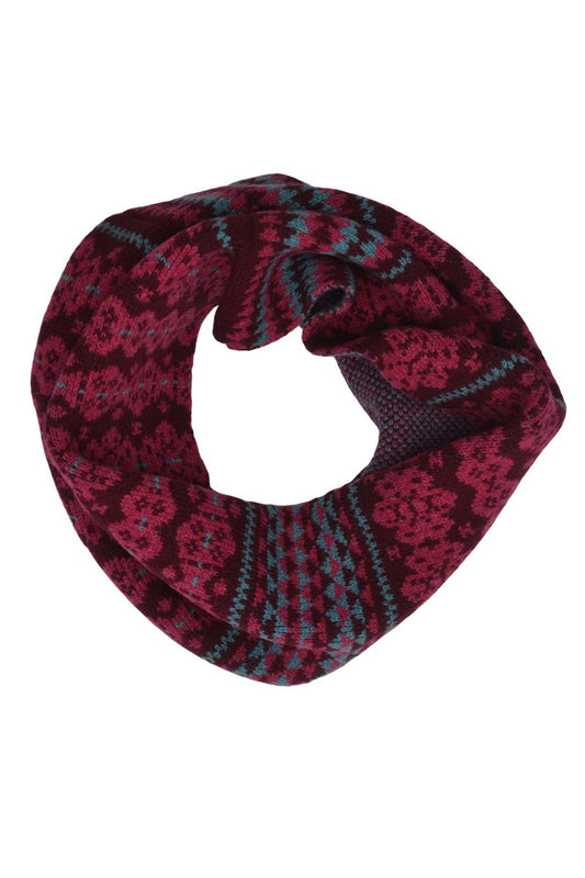 fair isle cowl scarf wool burgundy stockbridge