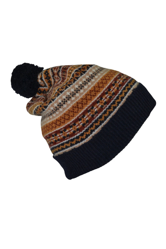 Fair isle ski hat. Navy Gold. Scottish lambswool