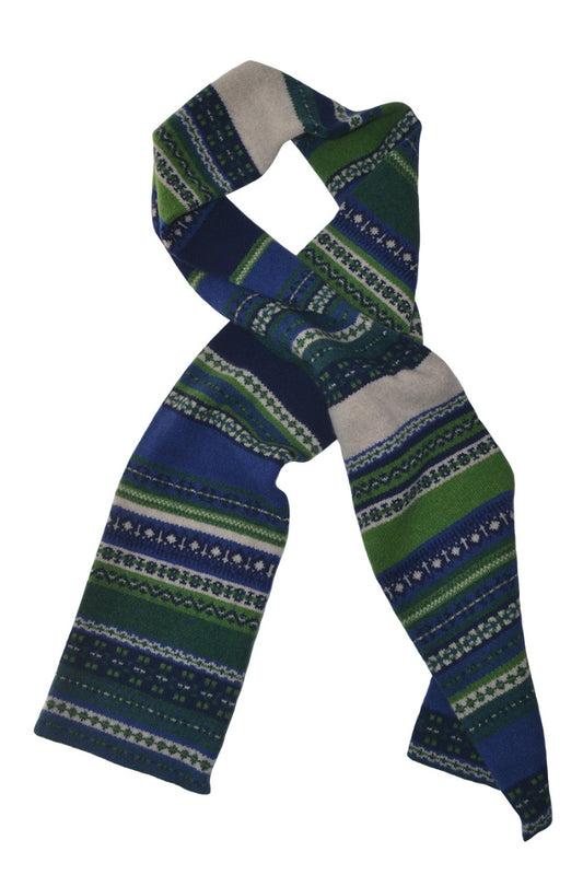 wool fair isle scarf green blue clyde