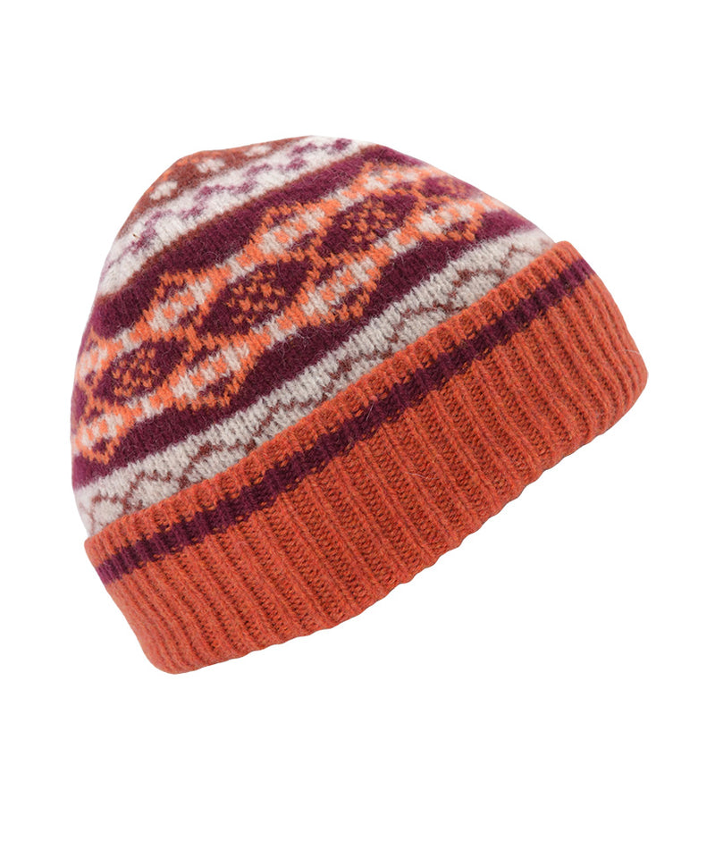 fair isle beanie hat orange wool marischal