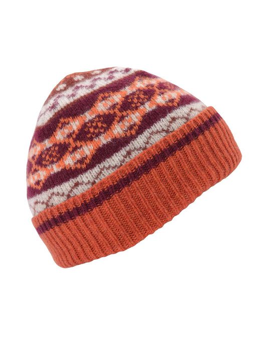 fair isle beanie hat orange wool marischal