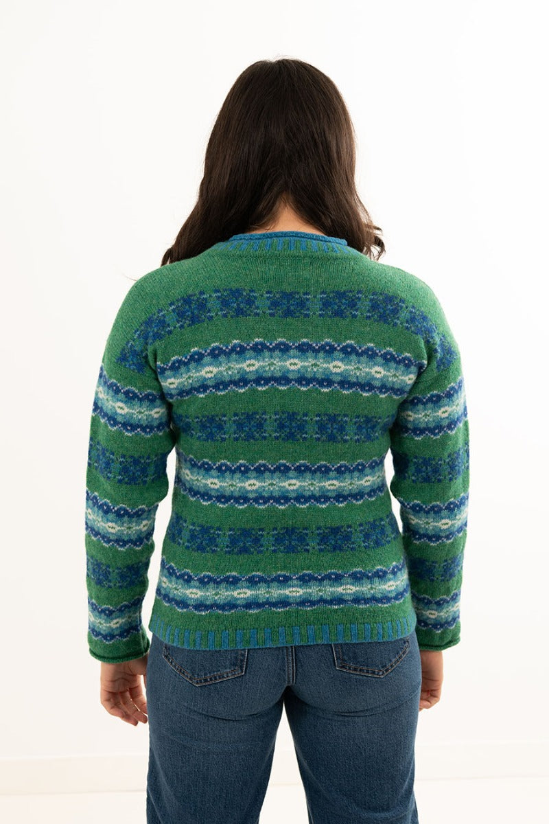 Green fair isle jumper shetland wool pitmedden