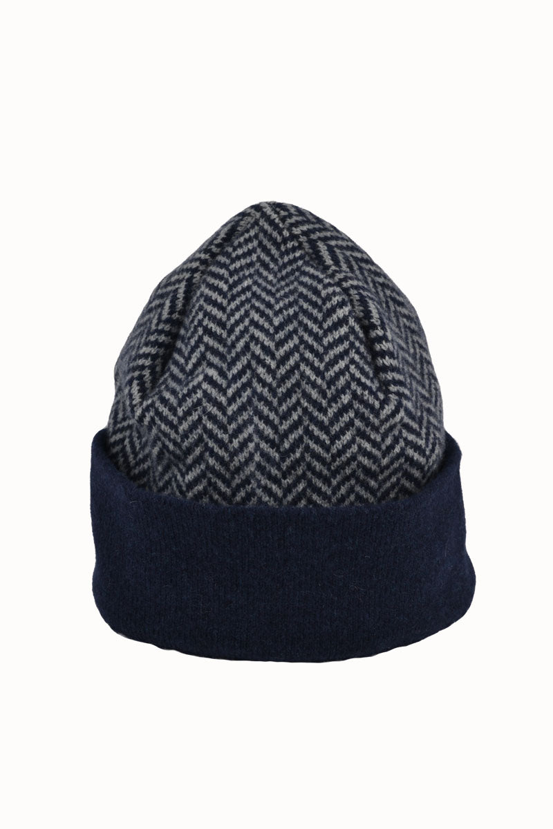 Herringbone Beanie Hat - Navy