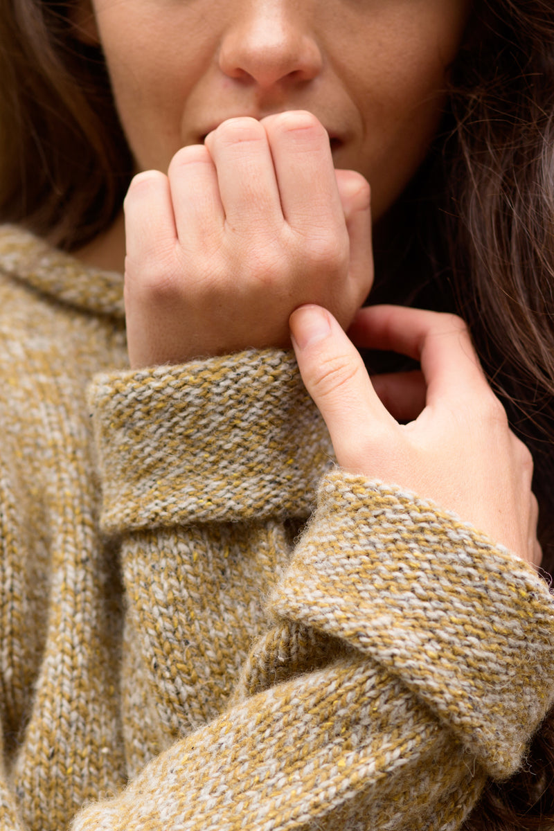 ladies chunky wool cuffed jumper sweater. ochre