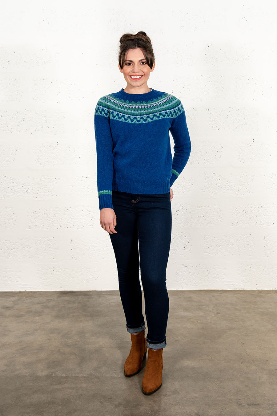 womens fairisle jumper from Scotland blue wool lido