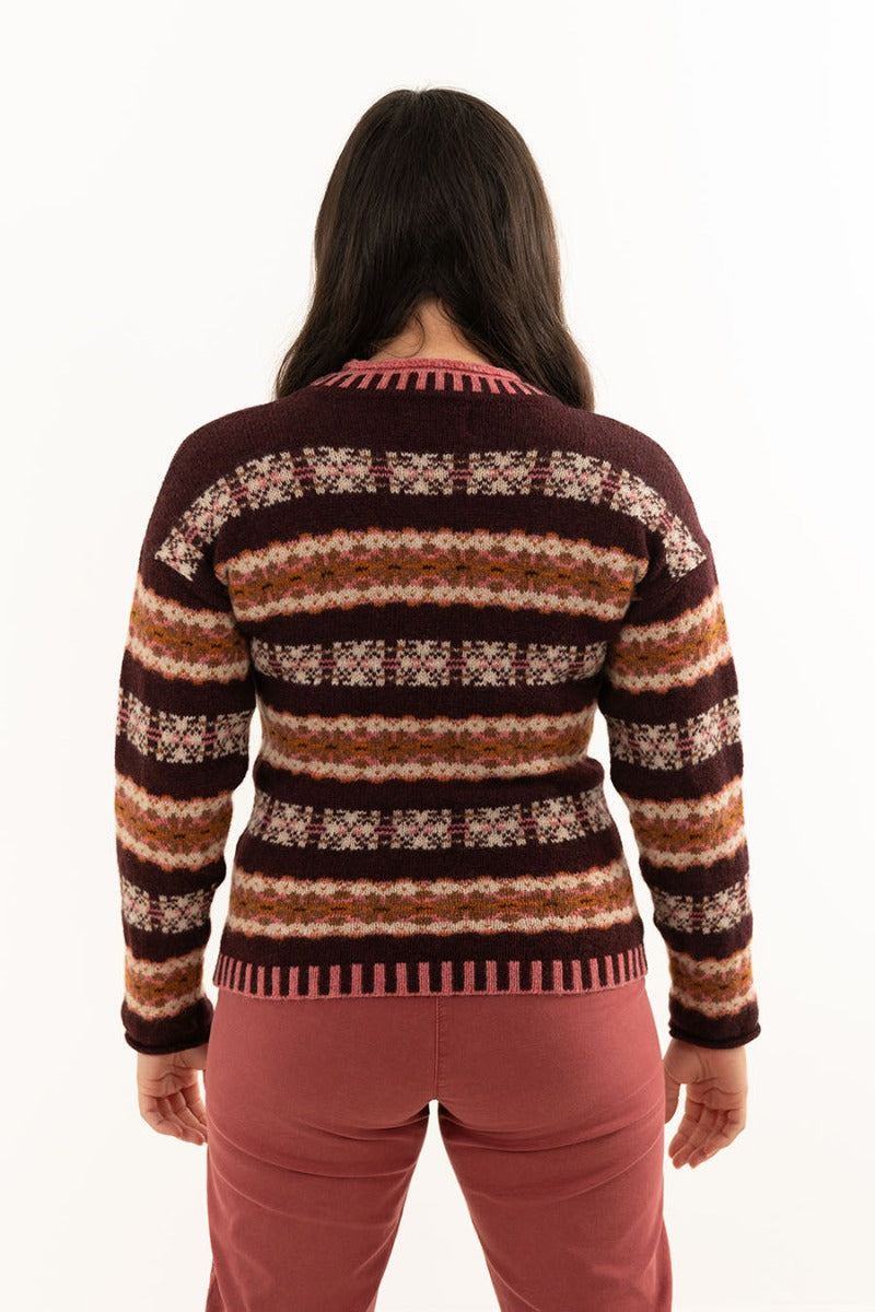 ladies fair isle jumper pitmedden burgundy aubergine wool