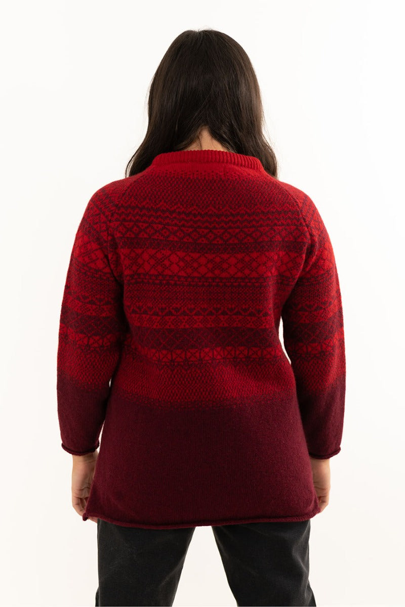 ladies red wool fair isle sweater lace