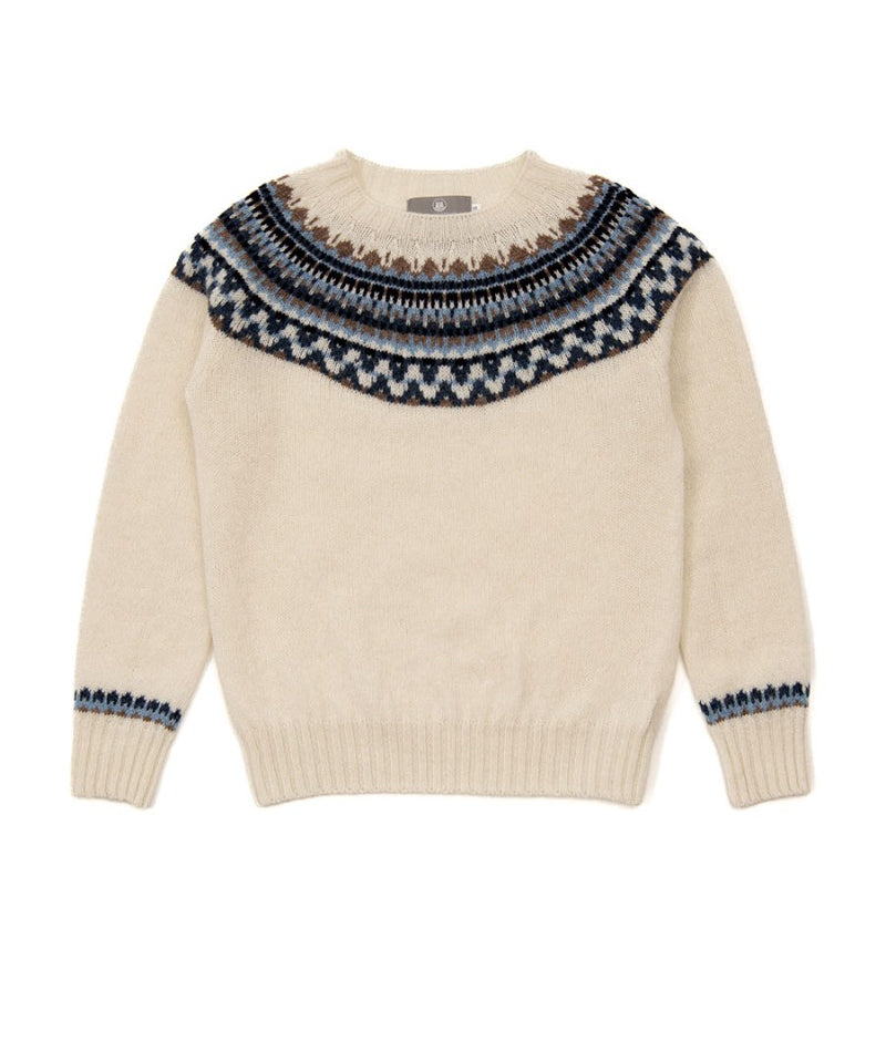 lido yoke fair isle jumper winter white wool blue brown