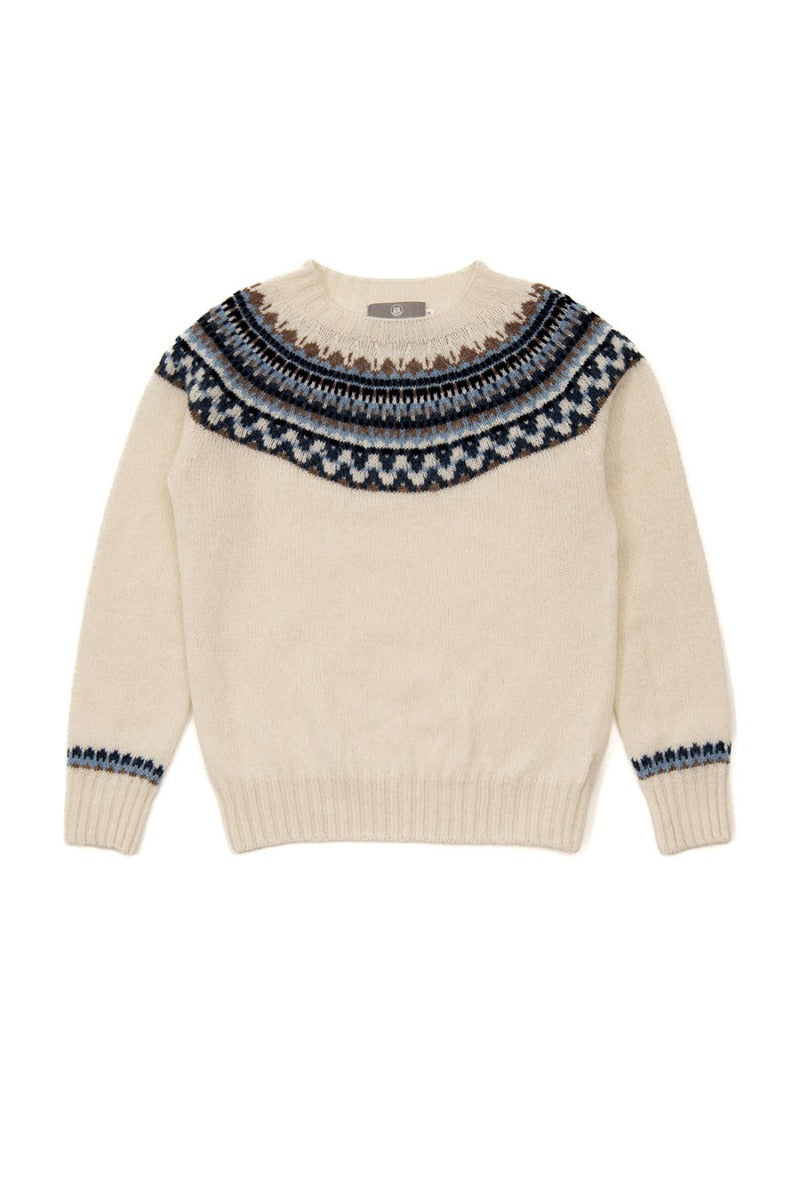 lido yoke fair isle jumper winter white wool blue brown