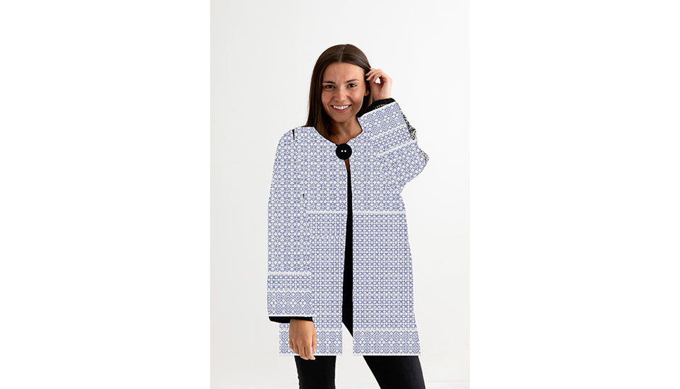 Quilted Cardigan Kimono black, white and blue Woman popular Medium - Large