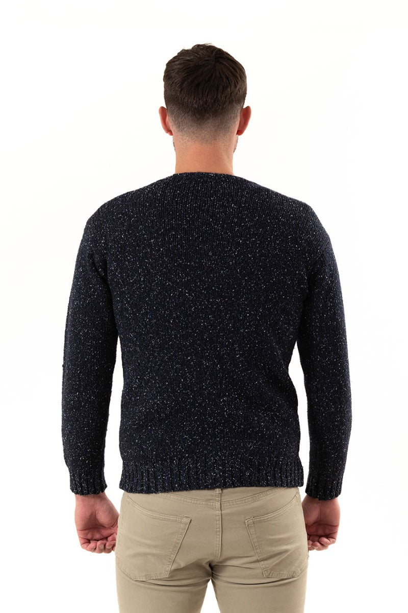 Mens Chunky Crew Neck Jumper - Blue John Navy