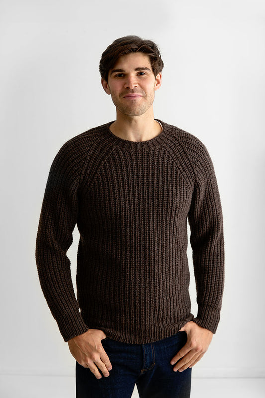 mens brown fisherman rib jumper sweater soft lambs wool geelong