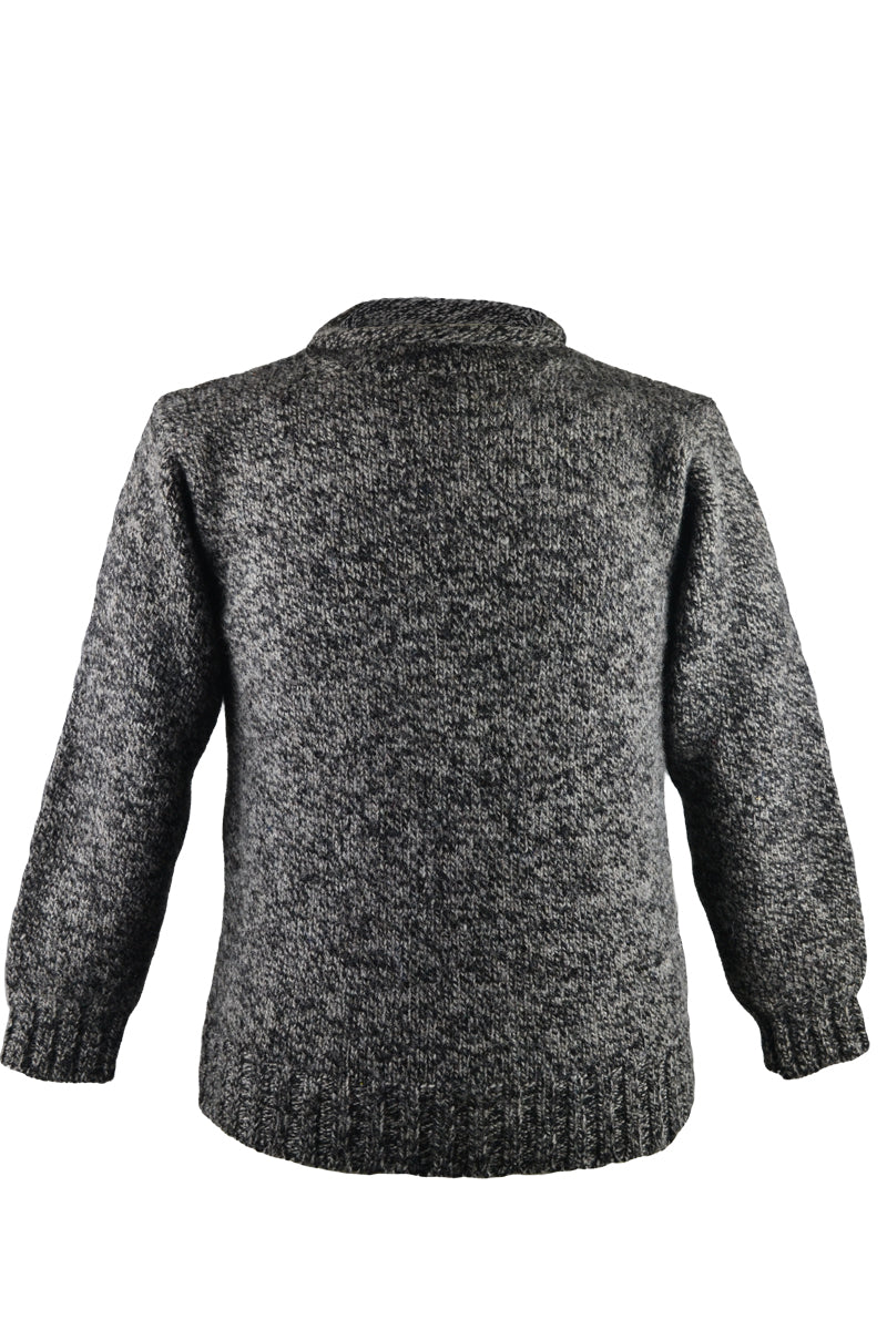 Mens Scottish Chunky Roll Neck Jumper. Charcoal Black Pebble - front