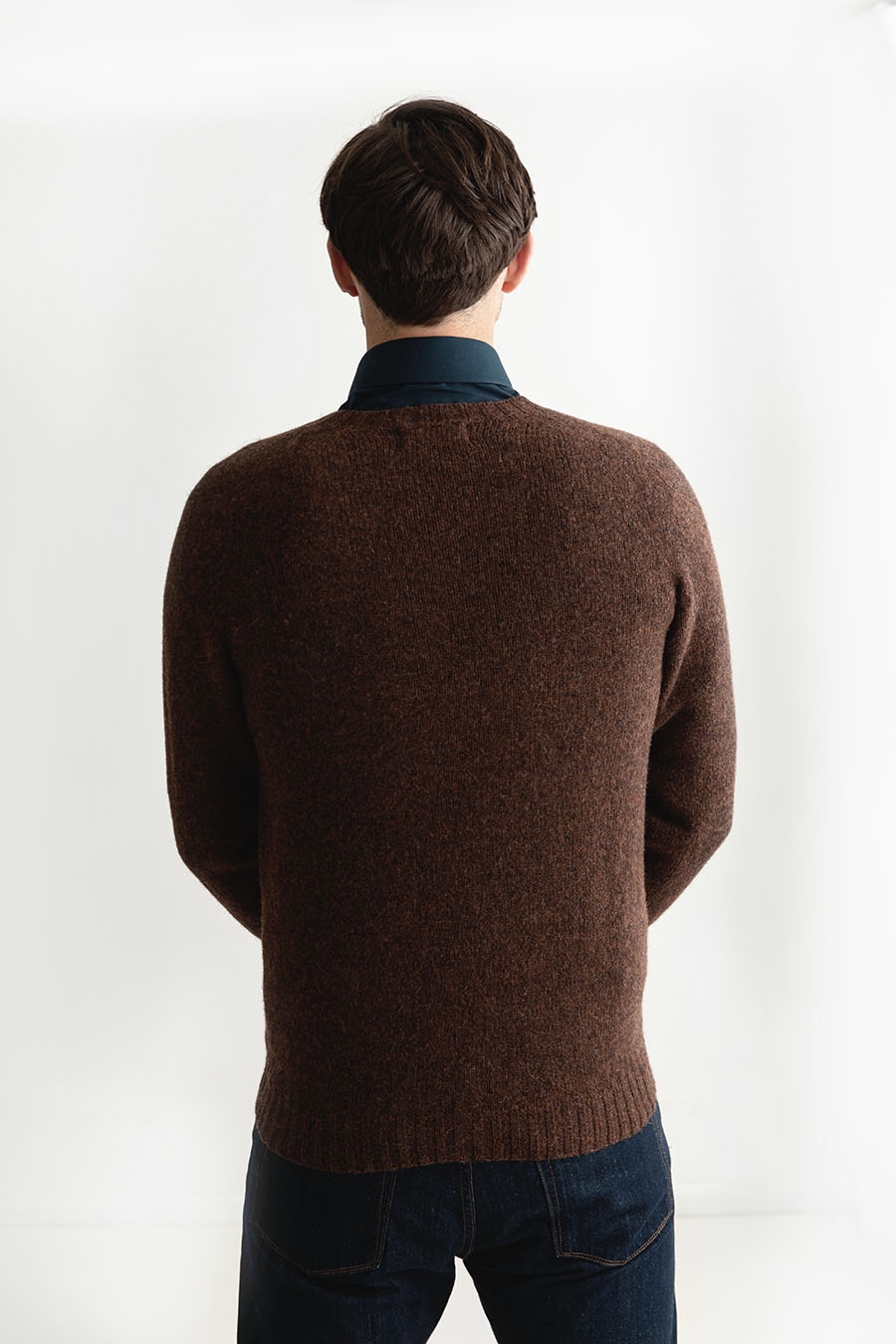 mens brown shetland wool jumper coffee