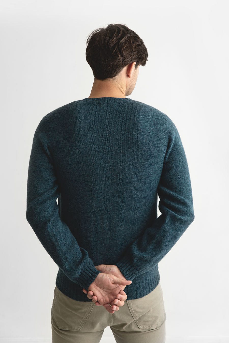 Mens Seamless Saddle Shoulder Shetland Jumper Dark Teal