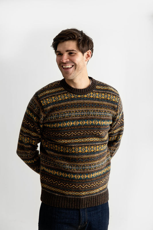 mens wool fair isle jumper sweater olive brown yellow teal kinnaird.jpg