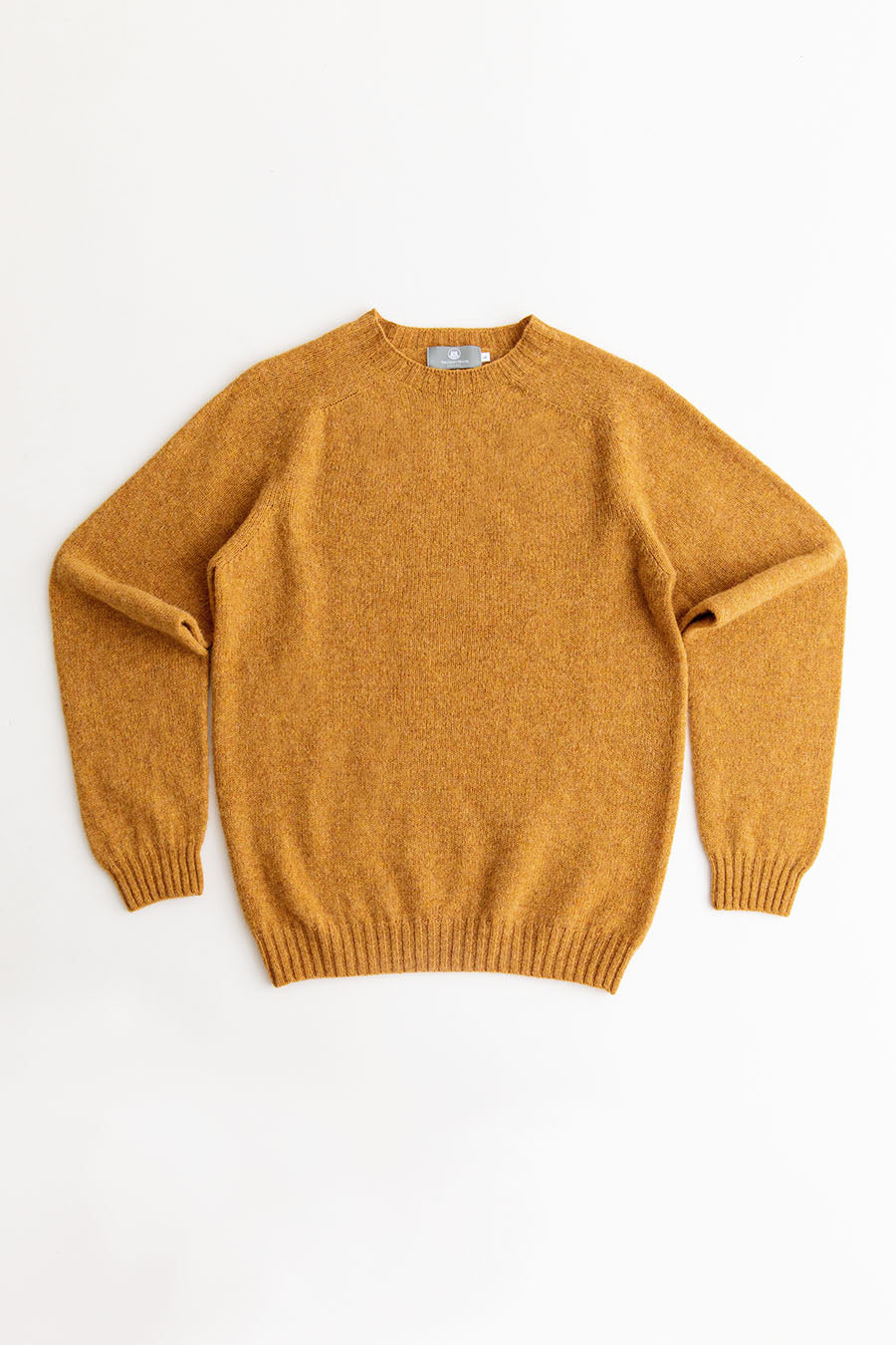 Mens Seamless Saddle Shoulder Shetland Jumper Dark Mustard