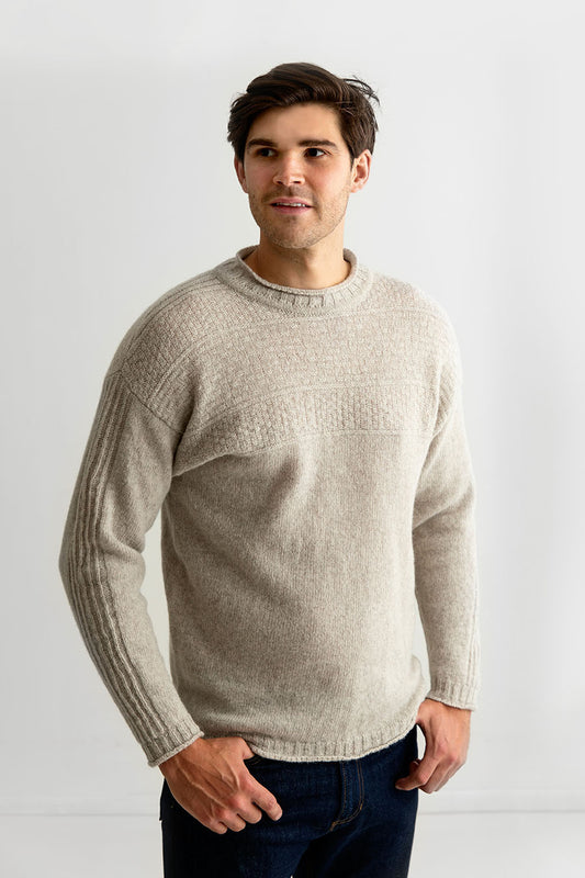 Mens putty beige gansey shetland wool jumper sweater guernsey 