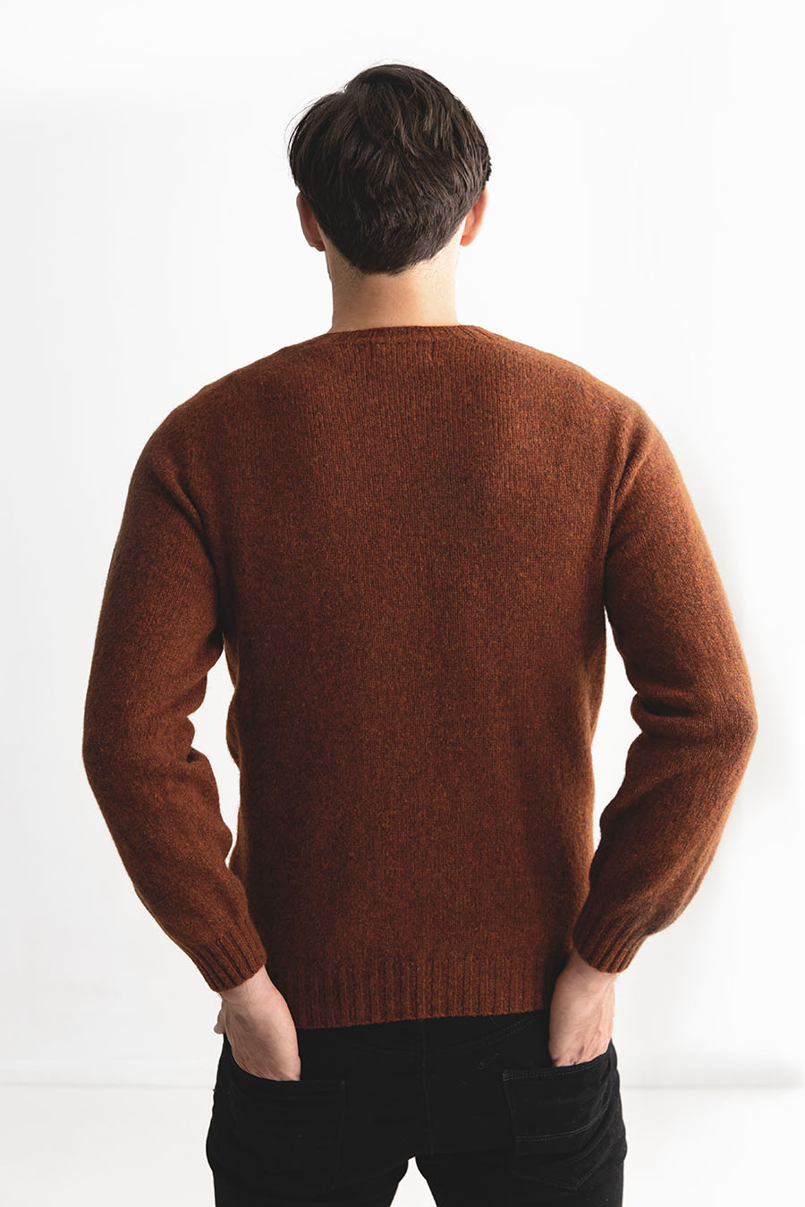 Mens rust wool shetland jumper sweater 