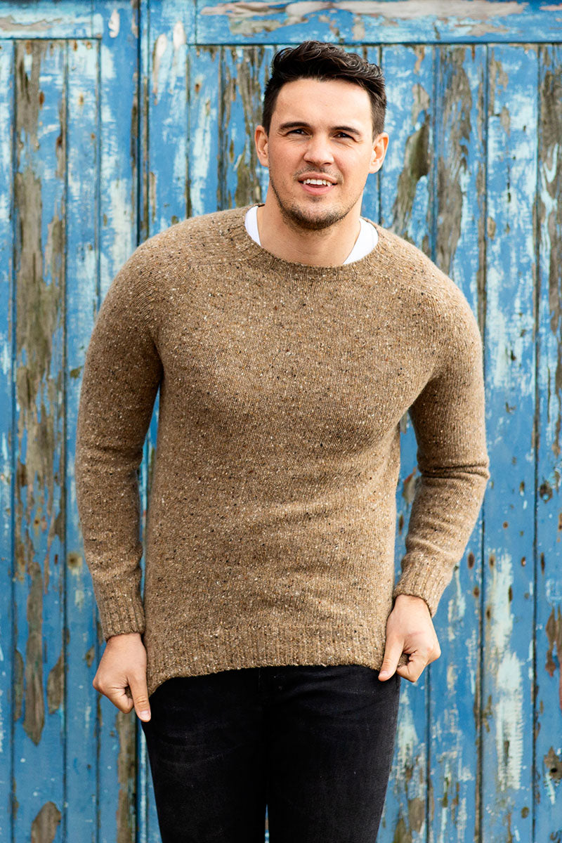 Sand Mens Donegal Merino Lambs wool Seamless Saddle Shoulder Jumper The Croft House