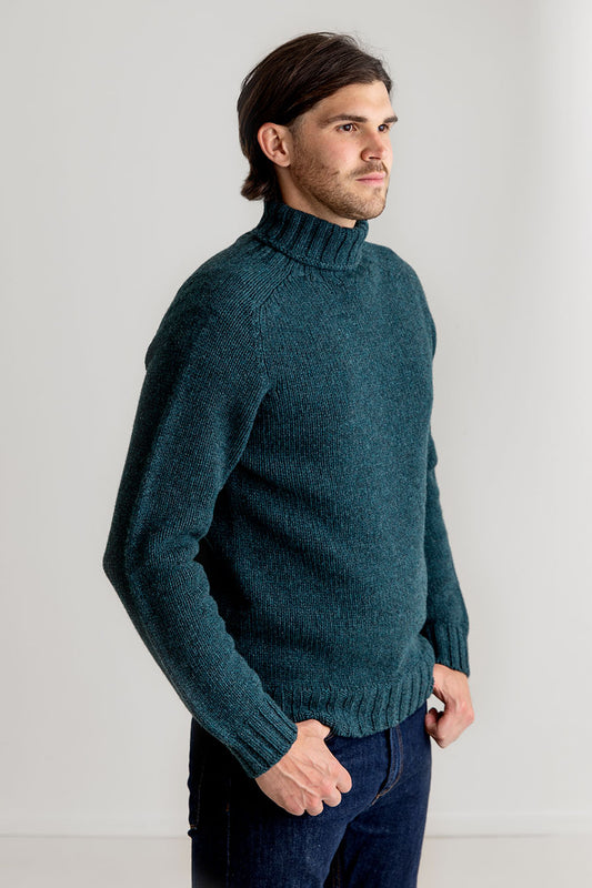 mens teal turtle neck sweater lambs wool chunky geelong super fine