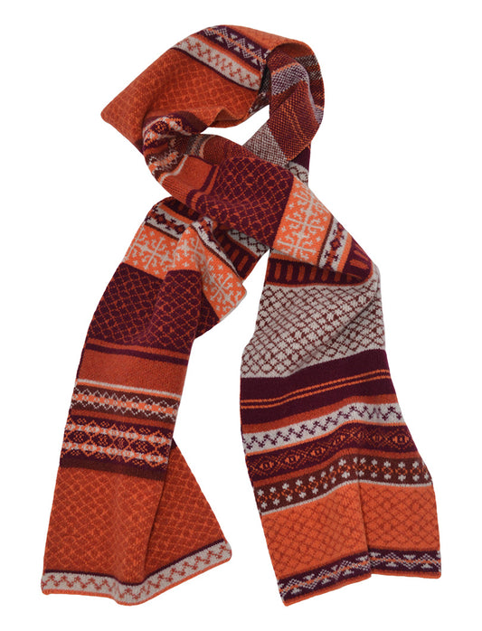 orange fair isle long scarf in Marischal pattern