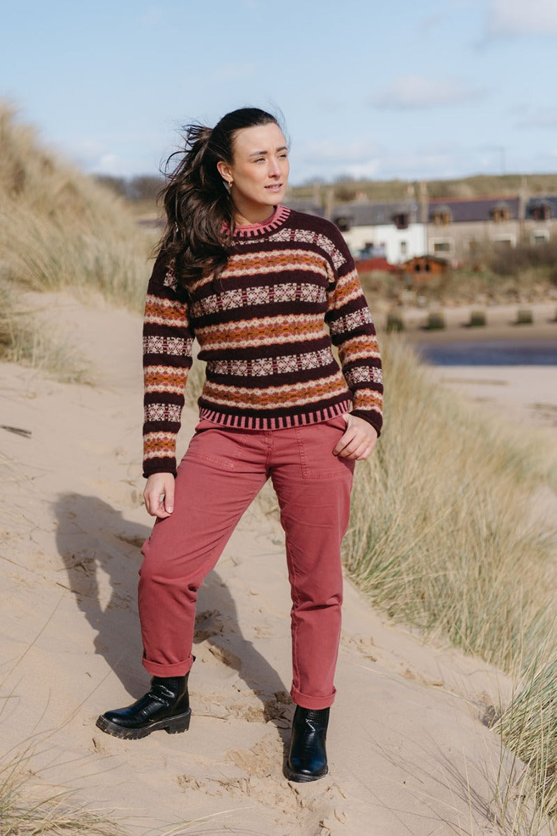 Pitmedden burgundy fair isle jumper