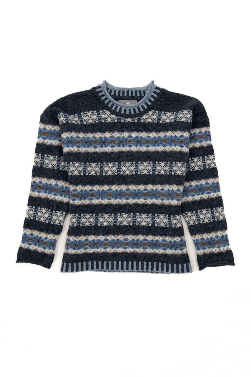 pitmedden womens fair isle jumper denim blue wool