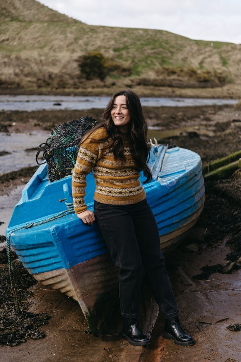 pitmedden fair isle yellow wool jumper