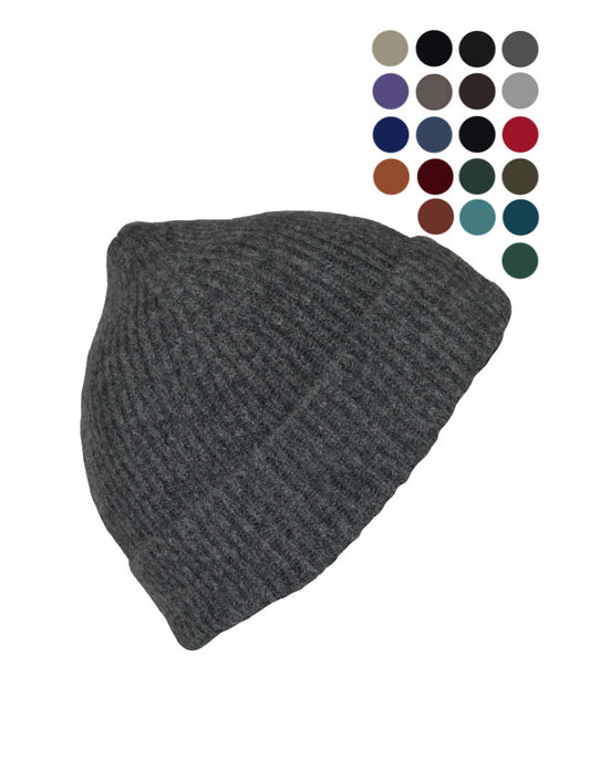 Lambs wool Ribbed Beanie Hat. Made in Scotland Scottish