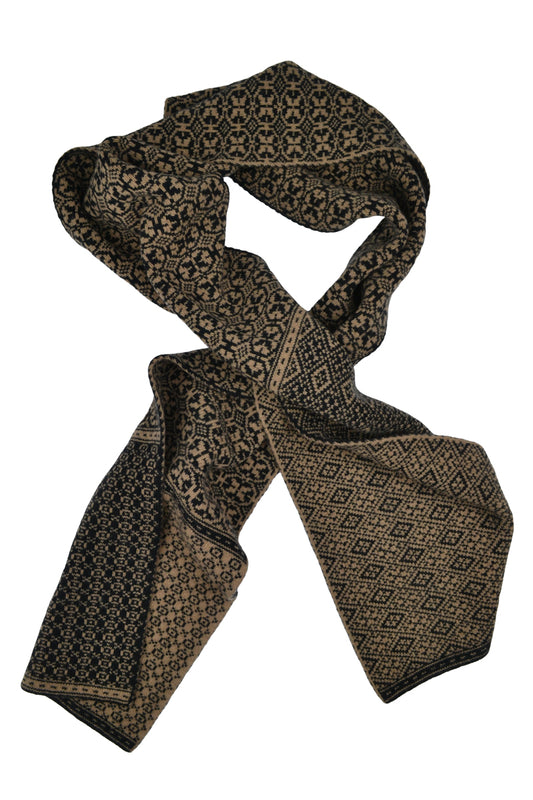 Rubislaw fair isle scarf in black and camel