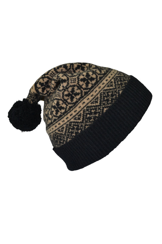 Rubislaw fair isle ski hat black camel