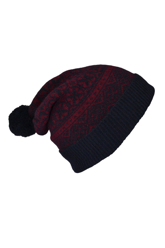 Rubislaw fair isle ski hat navy blue burgundy