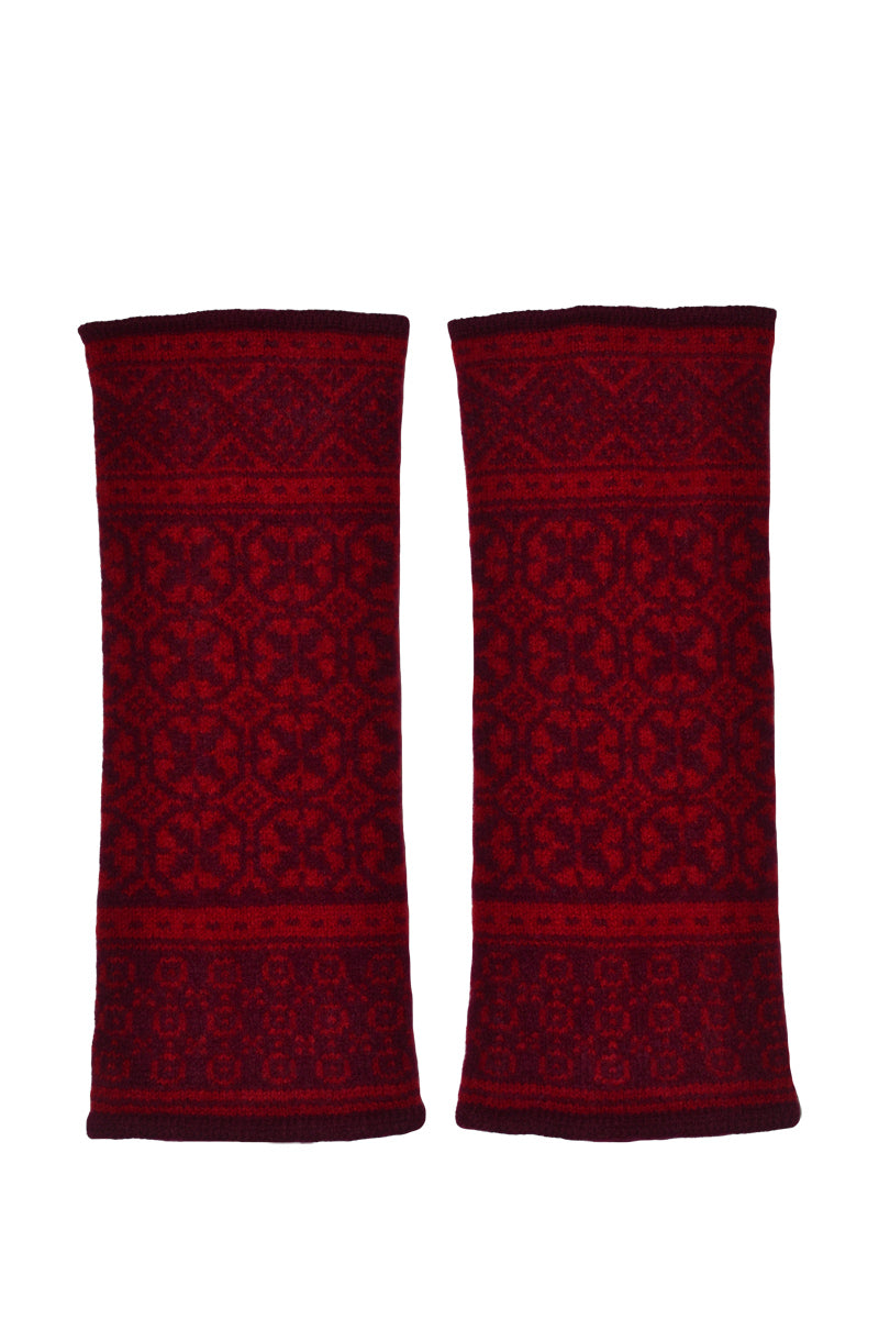 Rubislaw fair isle wrist warmer fingerless gloves scarlet burgundy red