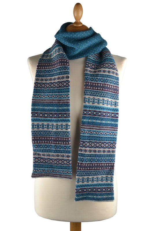 Fair isle tweed scarf. teal