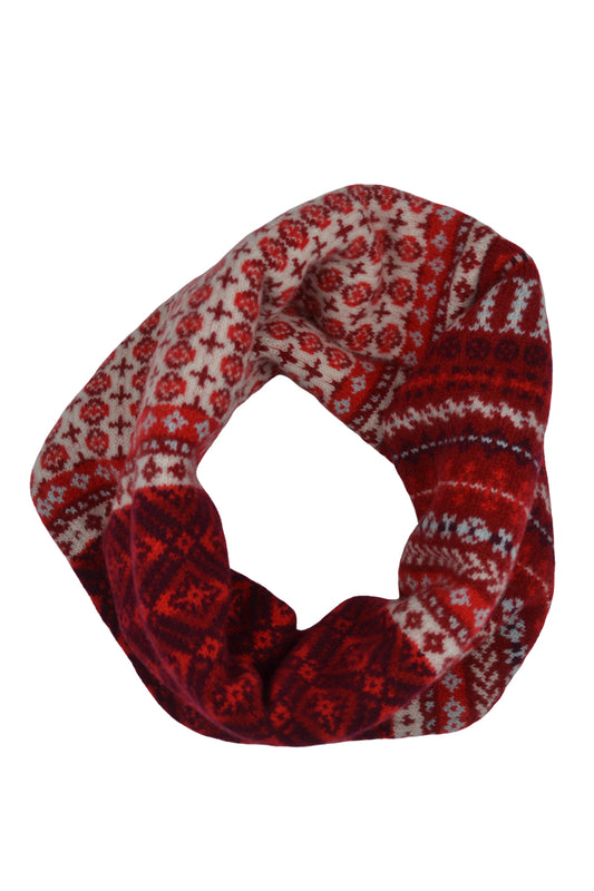 "Ugie" fair isle neck warmer snood cowl scarf. Red