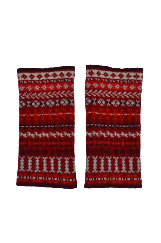 "Ugie" fair isle wrist warmer fingerless gloves. Red