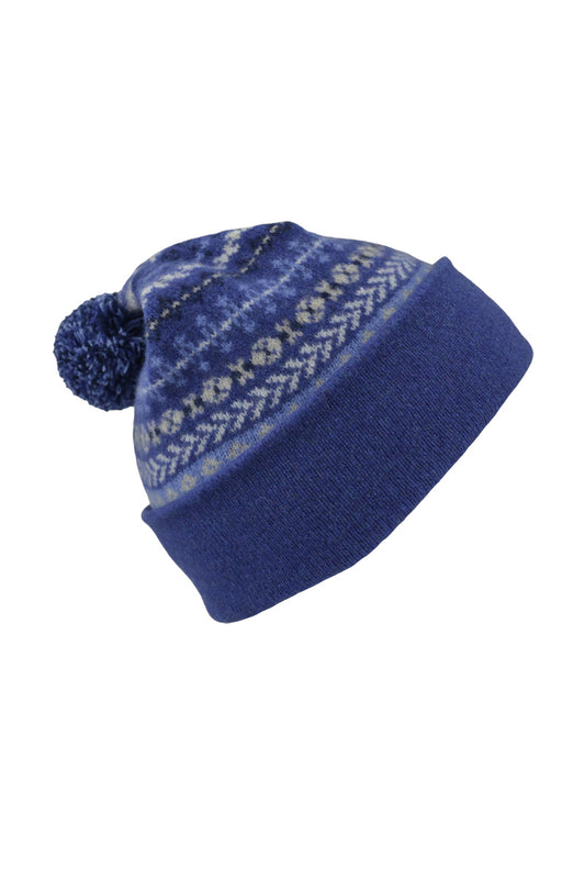 "Ugie" fair isle pom pom ski hat blue