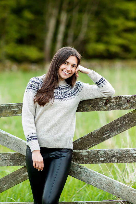 womens beige black fairisle yoke jumper sweater aviemore