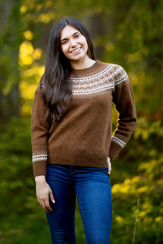 womens brown fair isle wool jumper sweater aviemore yoke