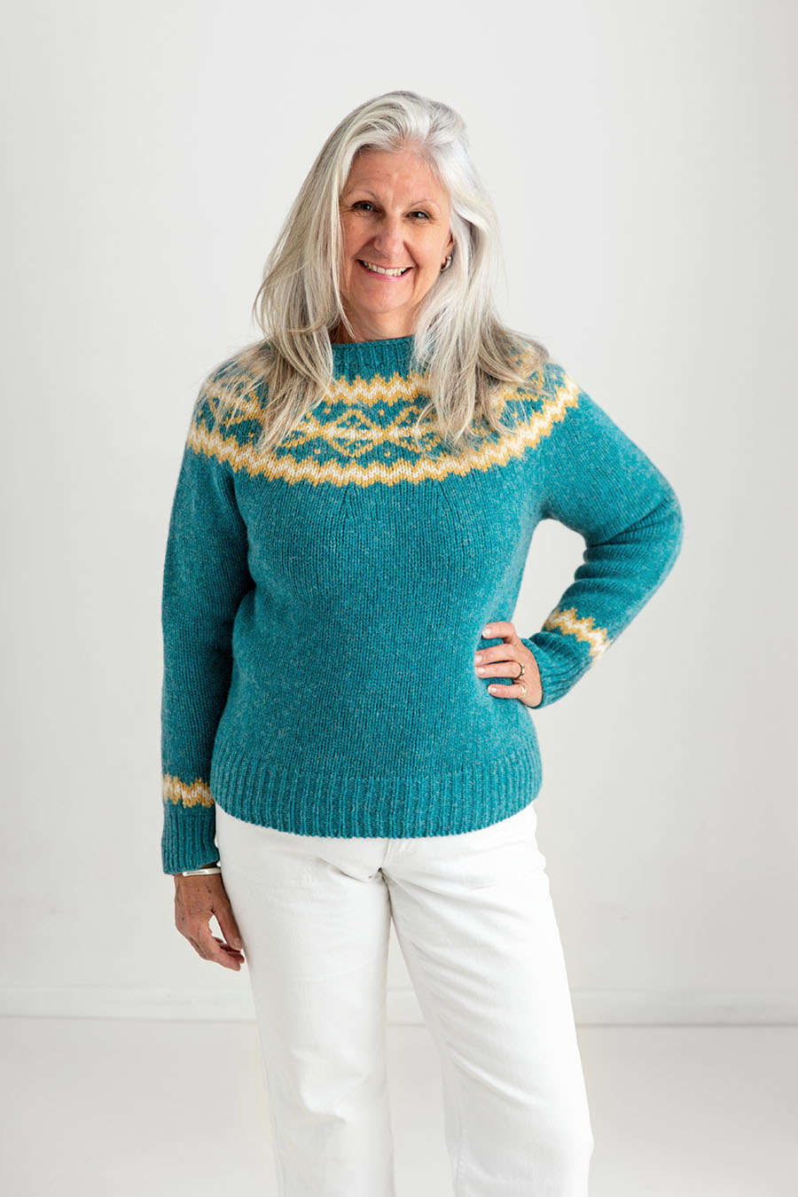 Womens Chunky Finnieston Yoke Fair Isle Jumper Aqua