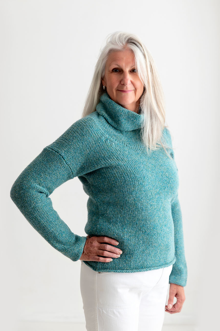 Womens Chunky Cowl neck jumper light teal