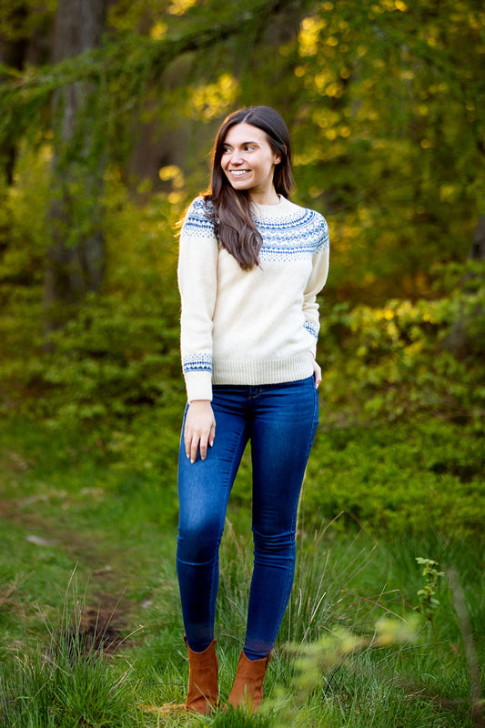 womens cream fair isle jumper sweater aviemore yoke shetland wool