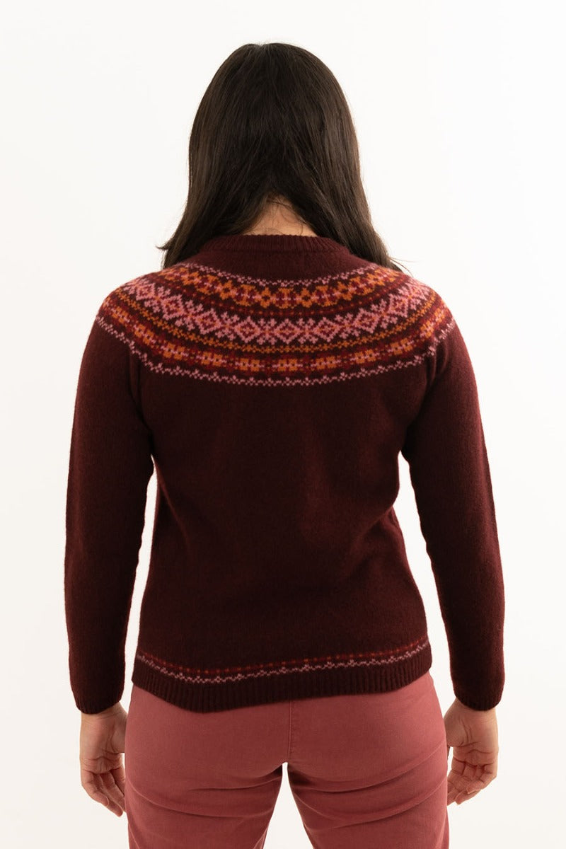 womens fairisle geelong lambs wool jumper burgundy port