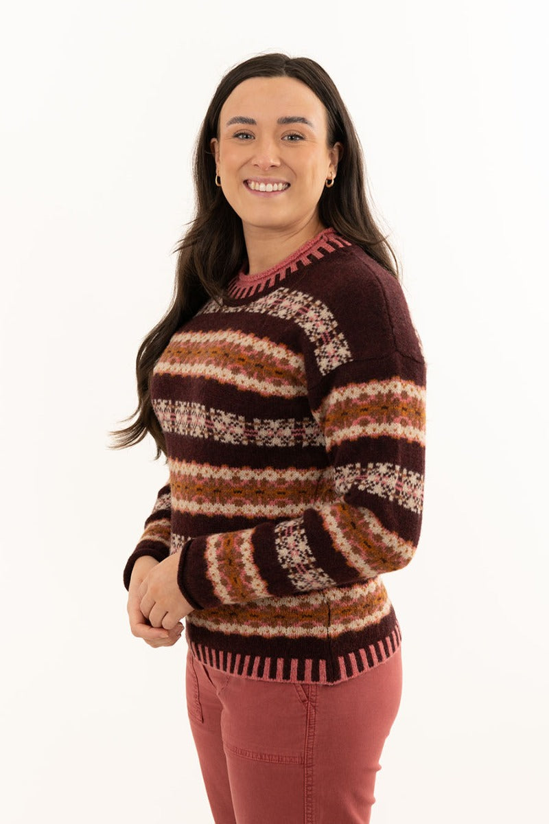 womens fairisle jumper pitmedden aubergine burgundy wool