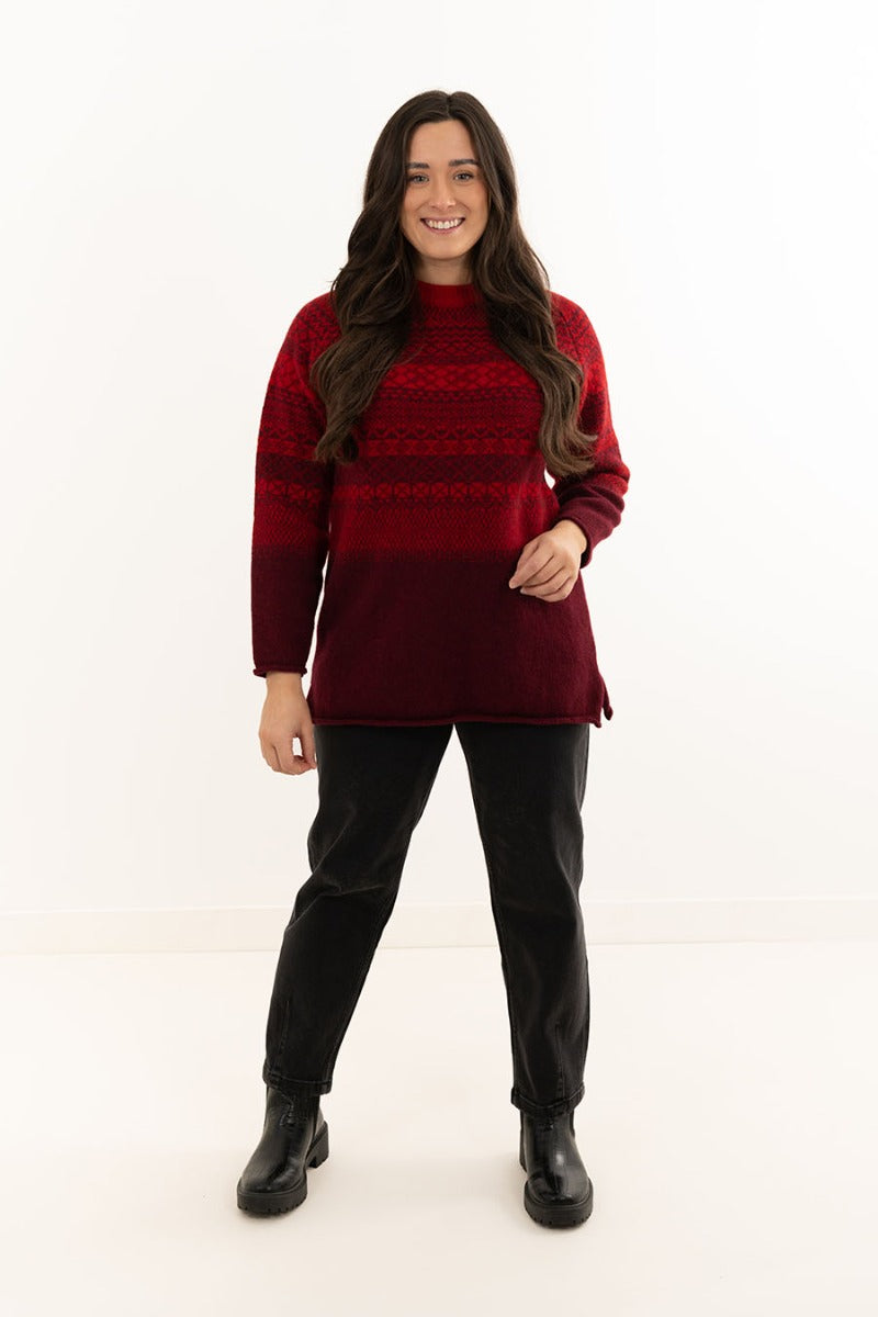 womens red fair isle jumper wool lace