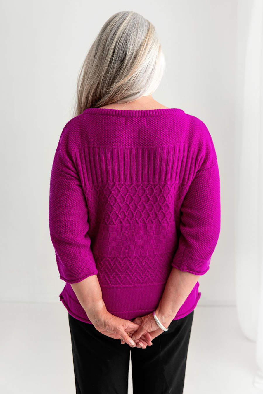 womens fuchsia pink wool gansey guernsey jumper